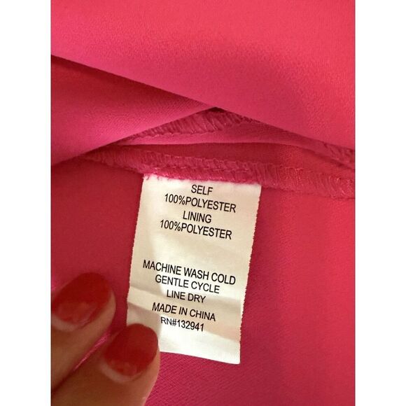 Amanda Uprichard Top Hot Pink Puff Sleeve V Neck Blouse Preppy Barbie Office XS - Picture 12 of 14